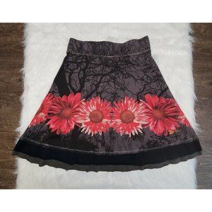 Desigual Womens Size L Skirt Black Gray Red Floral Tree Branch Graphic Stretch
